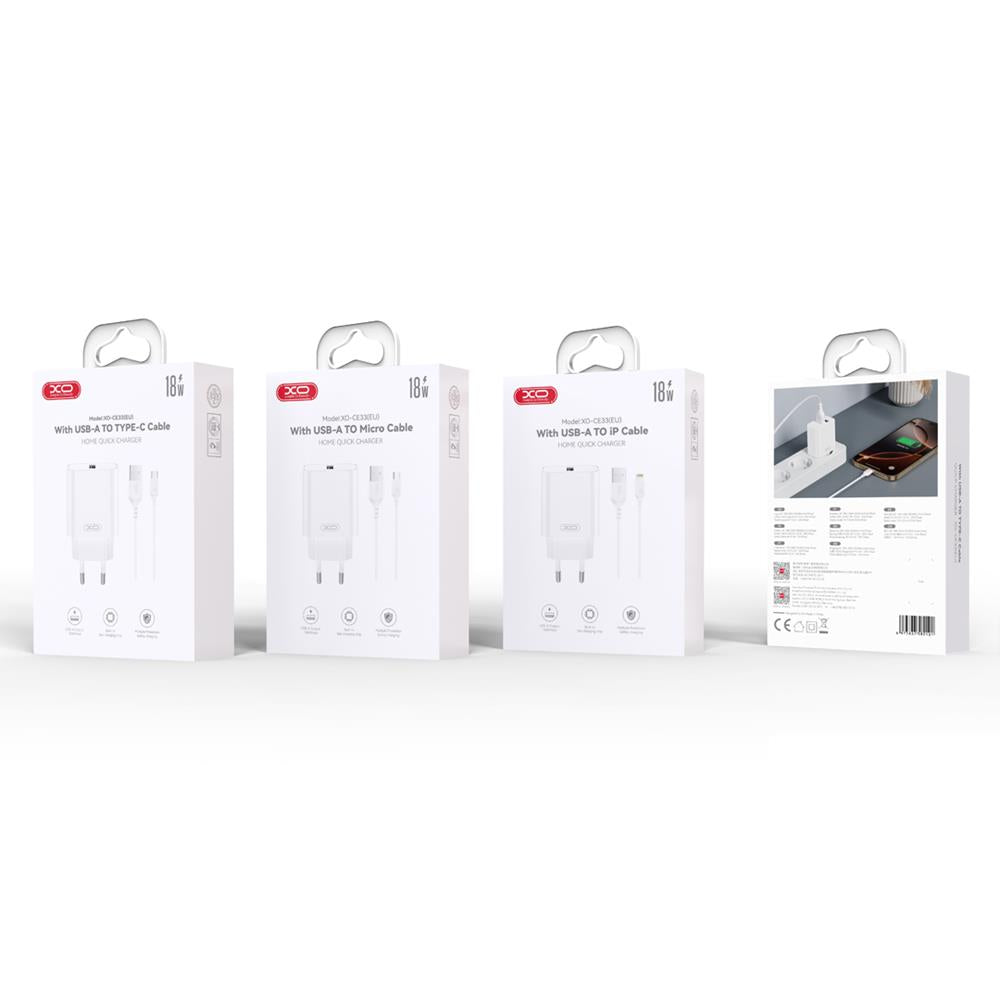 XO CE33 USB polnilec 18W QC bel