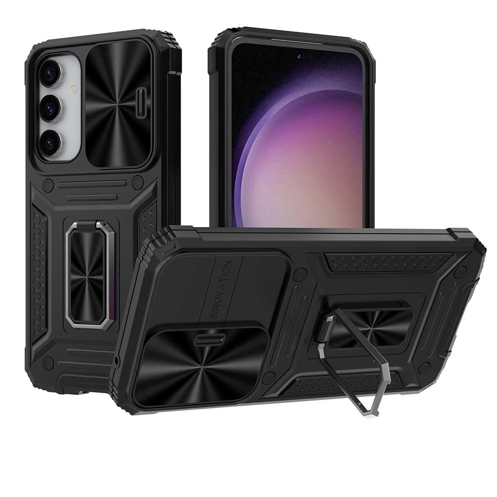 SEAHAI-ovitek-drsni-pokrov-kamere-zlozljivo-stojalo-Samsung-Galaxy-S23-FE-5G-crna