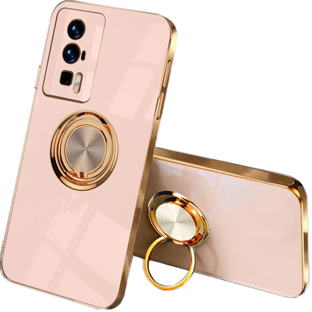 SEAHAI ovitek za Xiaomi POCO F5 Pro 5G – ultra tanek TPU ovitek z obročem in magnetnim stojalom, roza