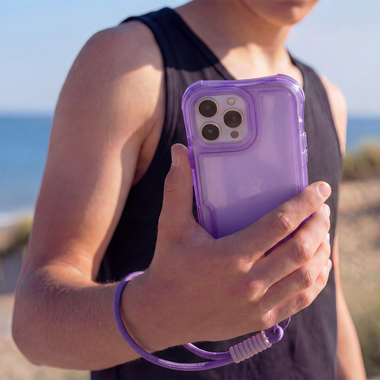 Ovitek Safepop s paščkom za iPhone 16e / 17e vijolična