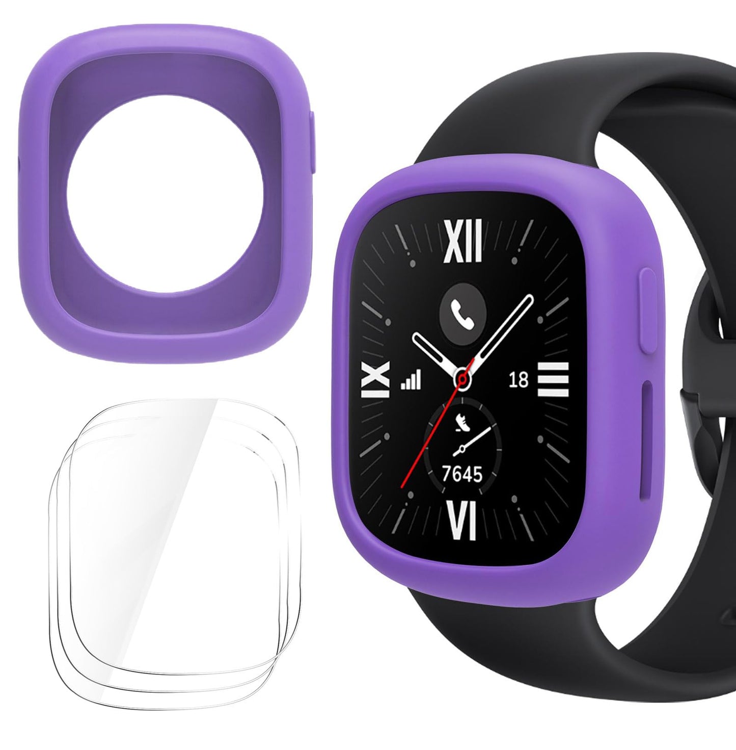GIOPUEY zaštitna torbica za Honor Watch 4 – TPU silikonska torbica + 3 zaštitne folije, ljubičasta
