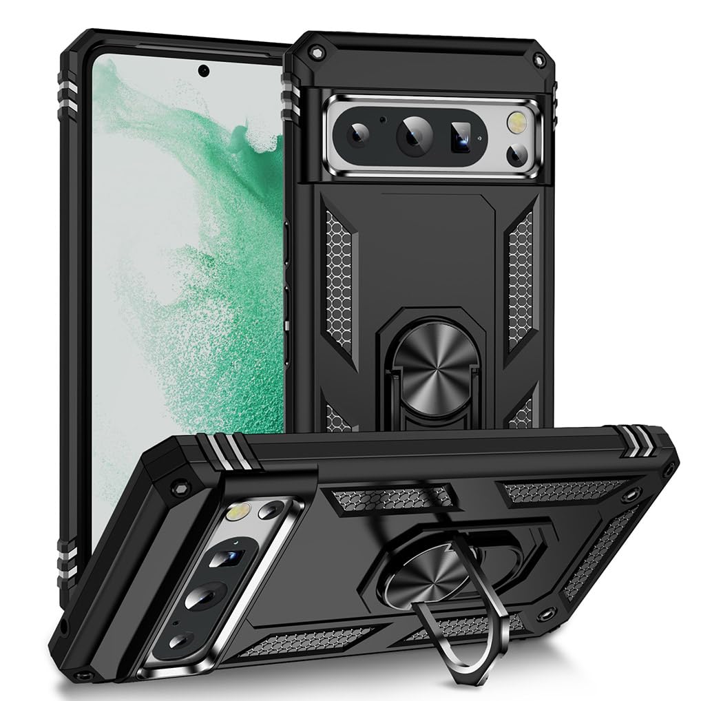 SEAHAI hibridna maskica za Google Pixel 8 – TPU+PC, stalak s rotacijom 360°, vojna zaštita, crna