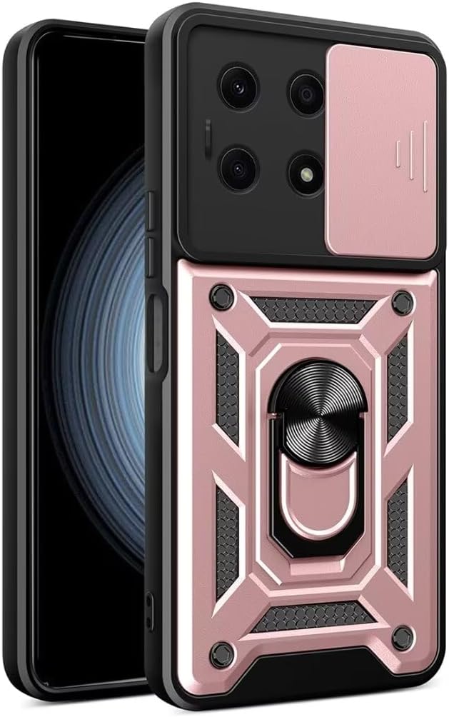 JIAFEI maskica za Xiaomi Poco F6 Pro 5G – zaštitni TPU+PU, klizni poklopac kamere, prsten (ružičasto zlatna)