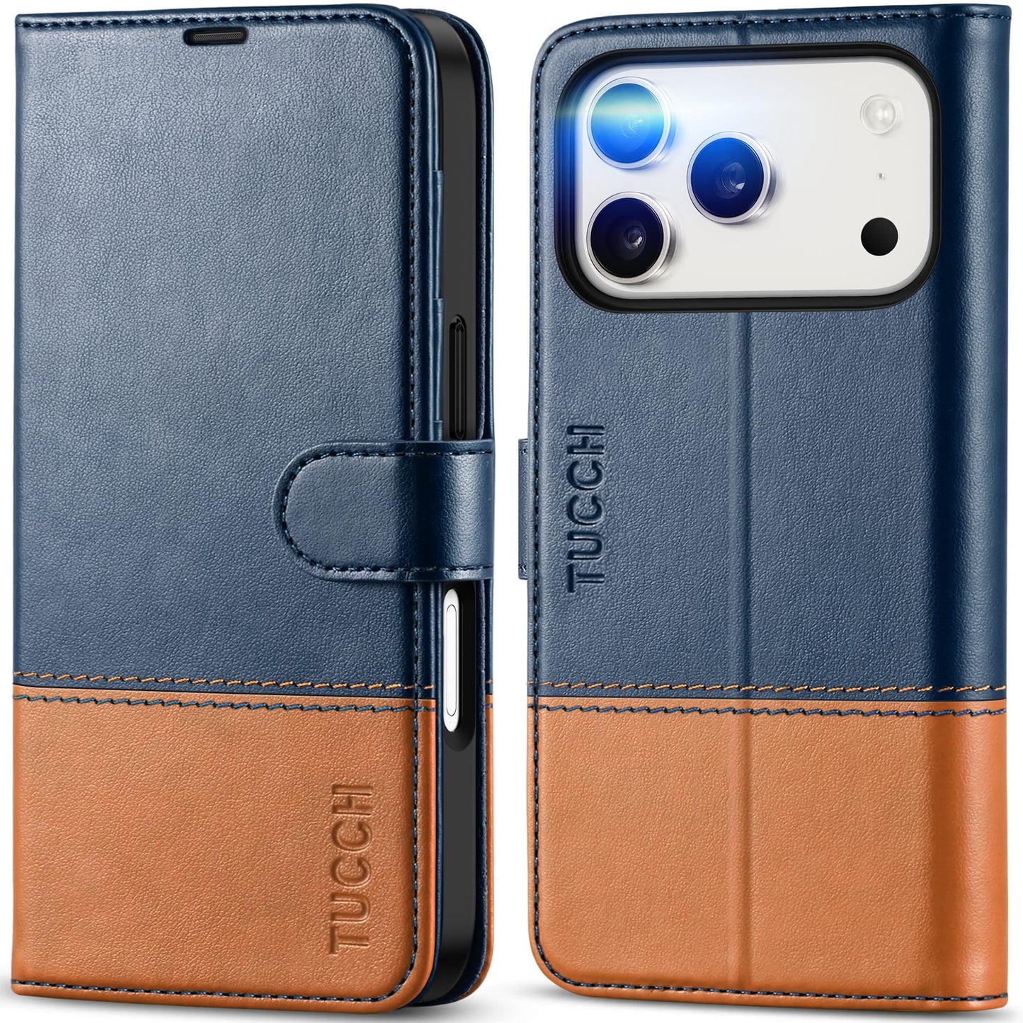 Preklopna torbica TUCCH iPhone 17 Pro modro-rjava
