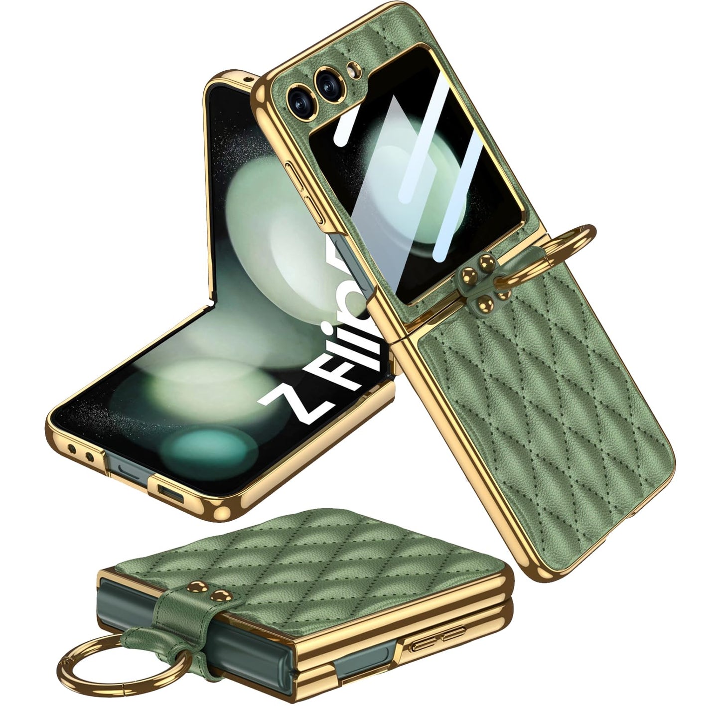 miimall usnjena torbica z obrocem za samsung galaxy z flip 5 zelena