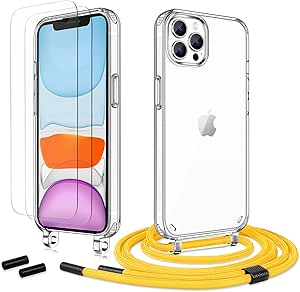 Prozoren ovitek z rumeno vrvico + 2x zaščitno steklo za iPhone 12 Pro Max