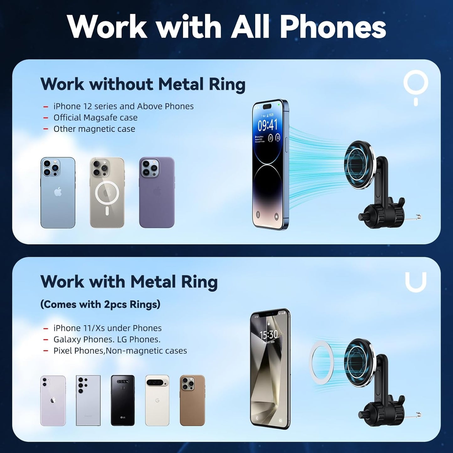Ktryman MagSafe2 magnetski držač za automobil za telefon – 360° držač za iPhone i MagSafe uređaje – crna
