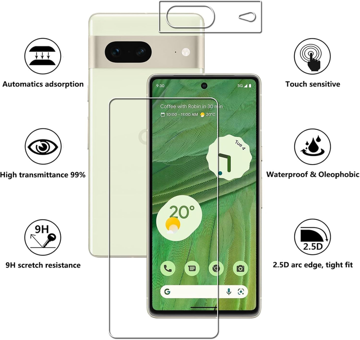 Lusee zaštitno staklo za Google Pixel 7 Pro – 2 komada za zaslon + 3 komada zaštita kamere