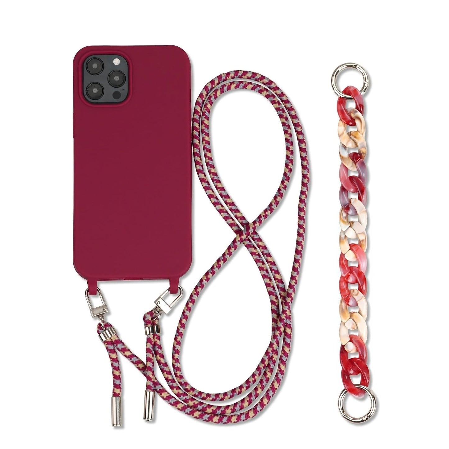 silikonski ovitek z vrvico in zapestnico za iphone 14 plus bordo rdeca