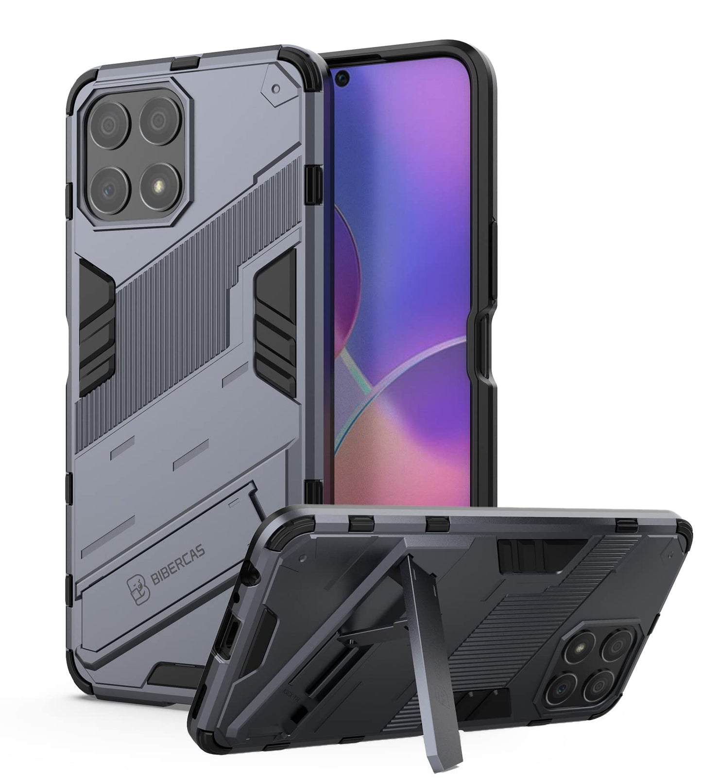 GIOPUEY hibridna maska za Honor X8 – TPU + PC, stalak, zaštita kamere (crna)