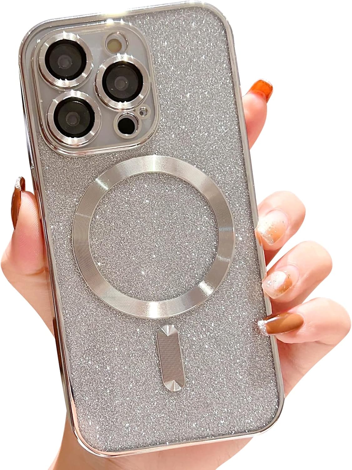 Silikonska maskica "Glitter – MagSafe" za iPhone 14 Pro – srebrna