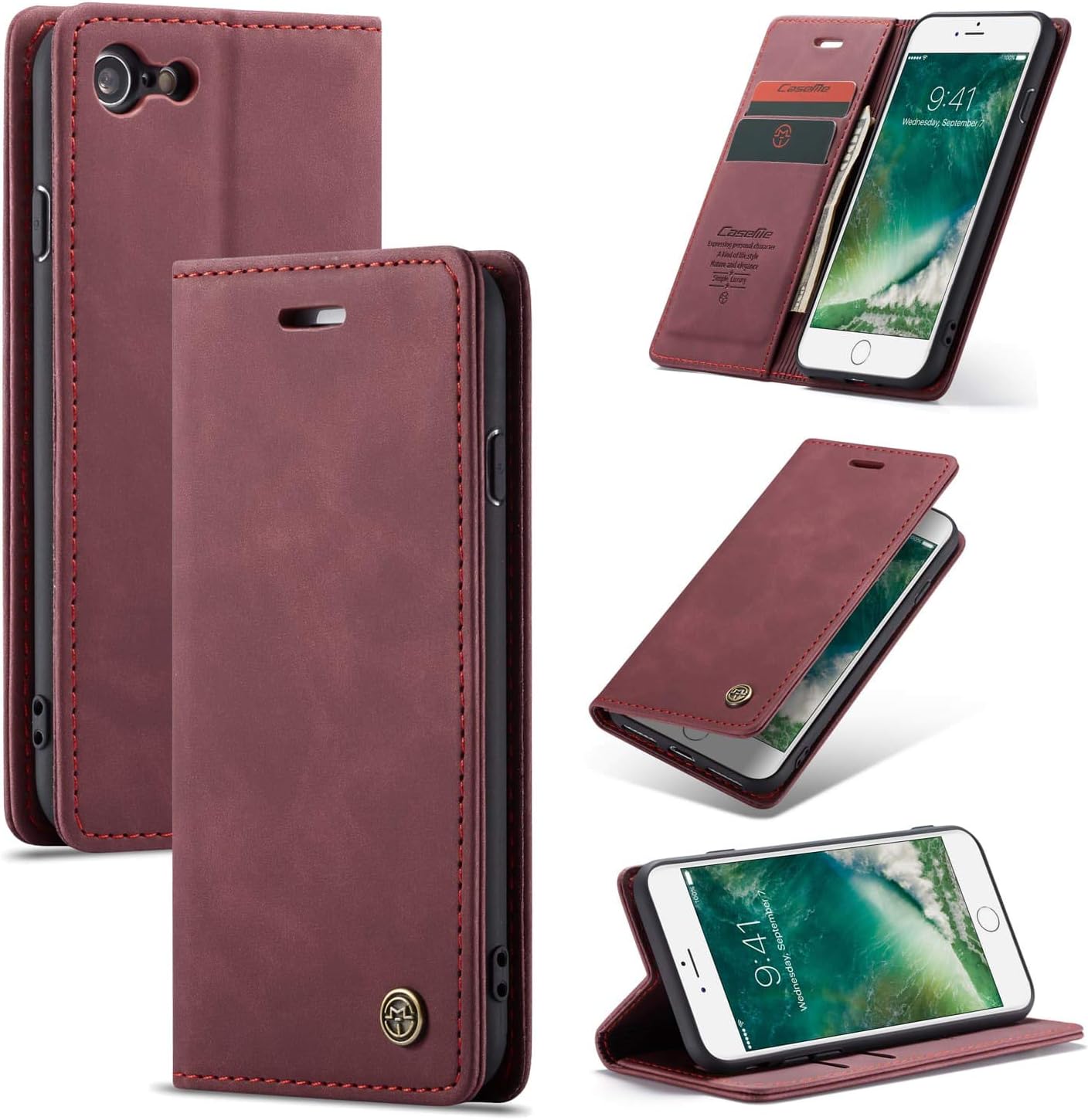 Preklopna torbica BigCousin za iPhone 6 Plus / 7 Plus / 8 Plus – Boja vina