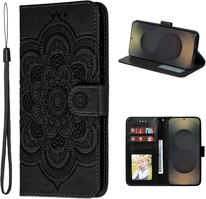 Mandala preklopna kožna futrola za Samsung Galaxy S25 Ultra - crna