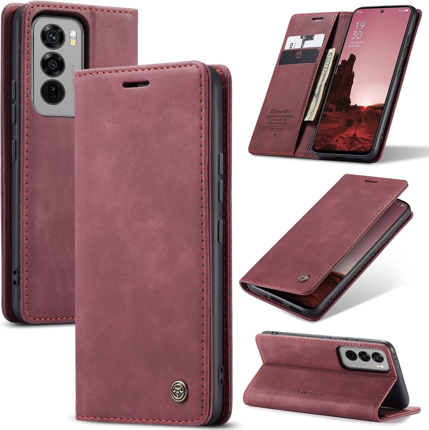 Preklopna torbica Bigcousin za Oppo Reno 7 4G / F21 Pro / Reno 8 4G – vinska crvena