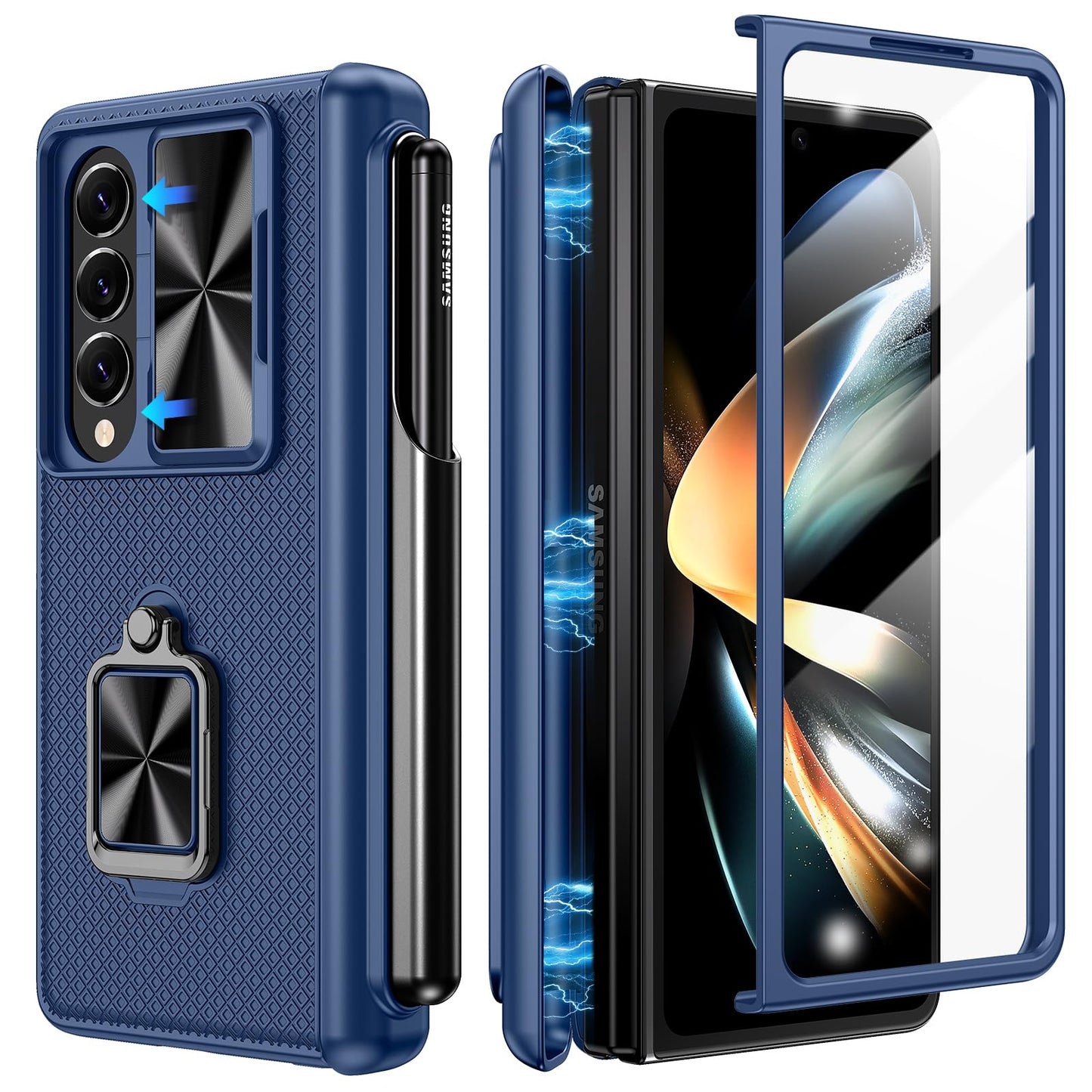 Doeshine ovitek z ring stojalom za Samsung Galaxy Z Fold 4 modra
