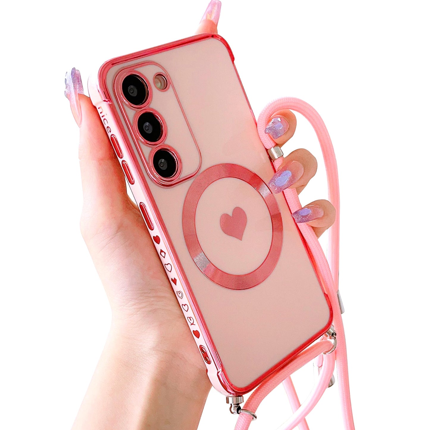 MagSafe ovitek Heart z vrvico za Samsung Galaxy S23 roza