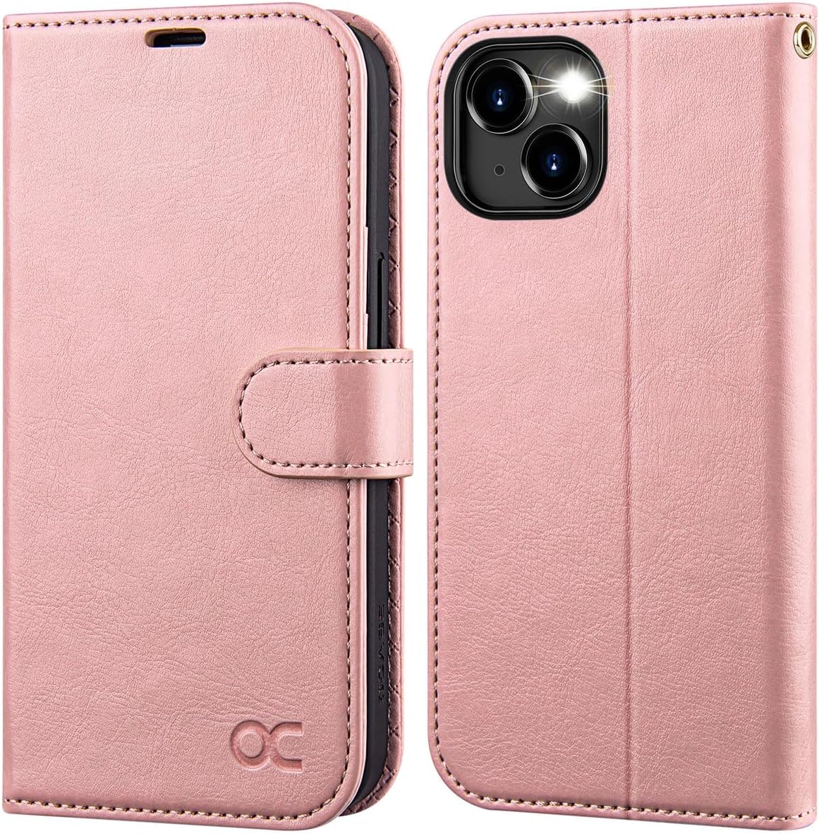 OCASE preklopna torbica za iPhone 14 Plus – zlatno-ružičasta