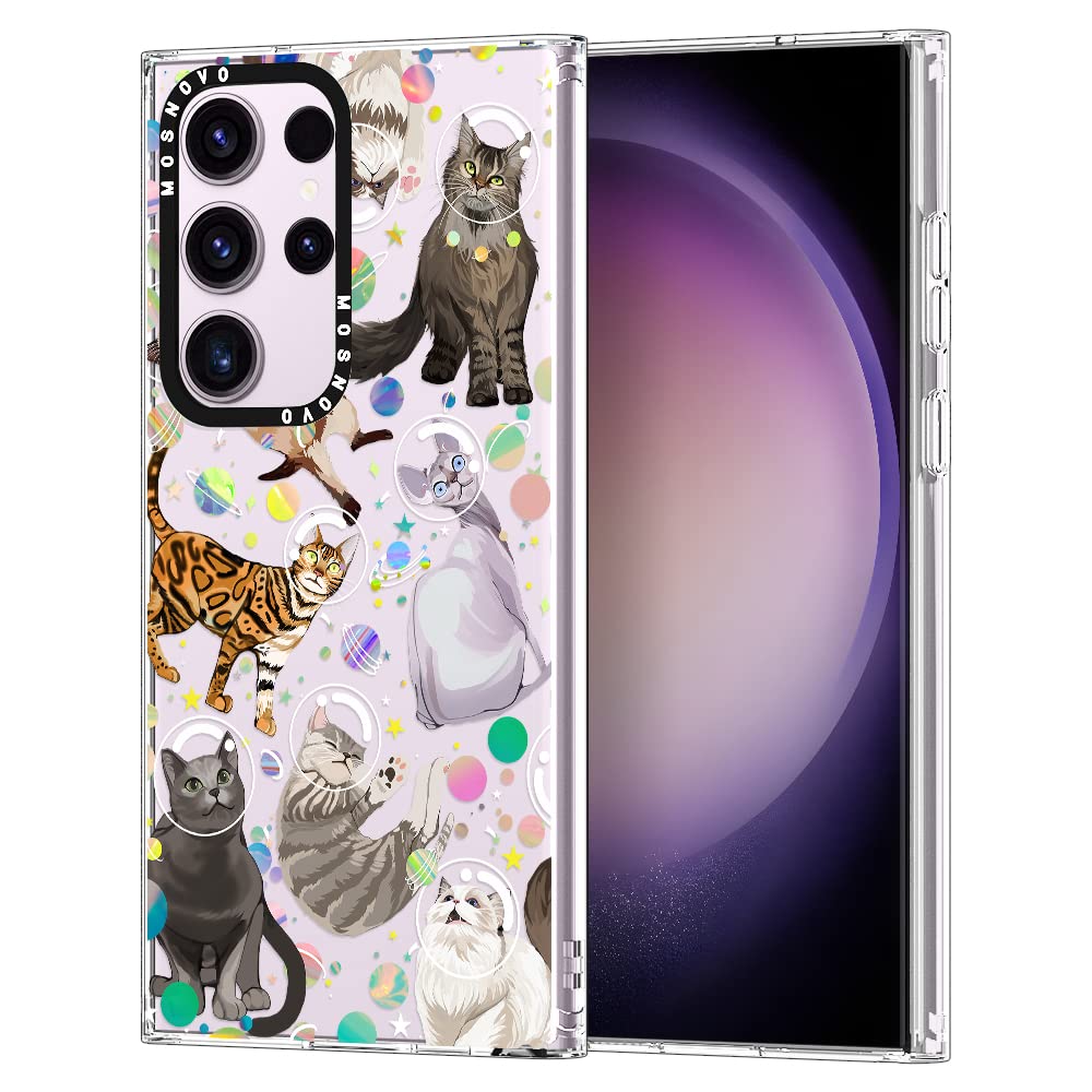 Ovitek MOSNOVO za Samsung Galaxy S23 Ultra Space Cat, vesoljski motiv mačke z učinkovito zaščito pred udarci