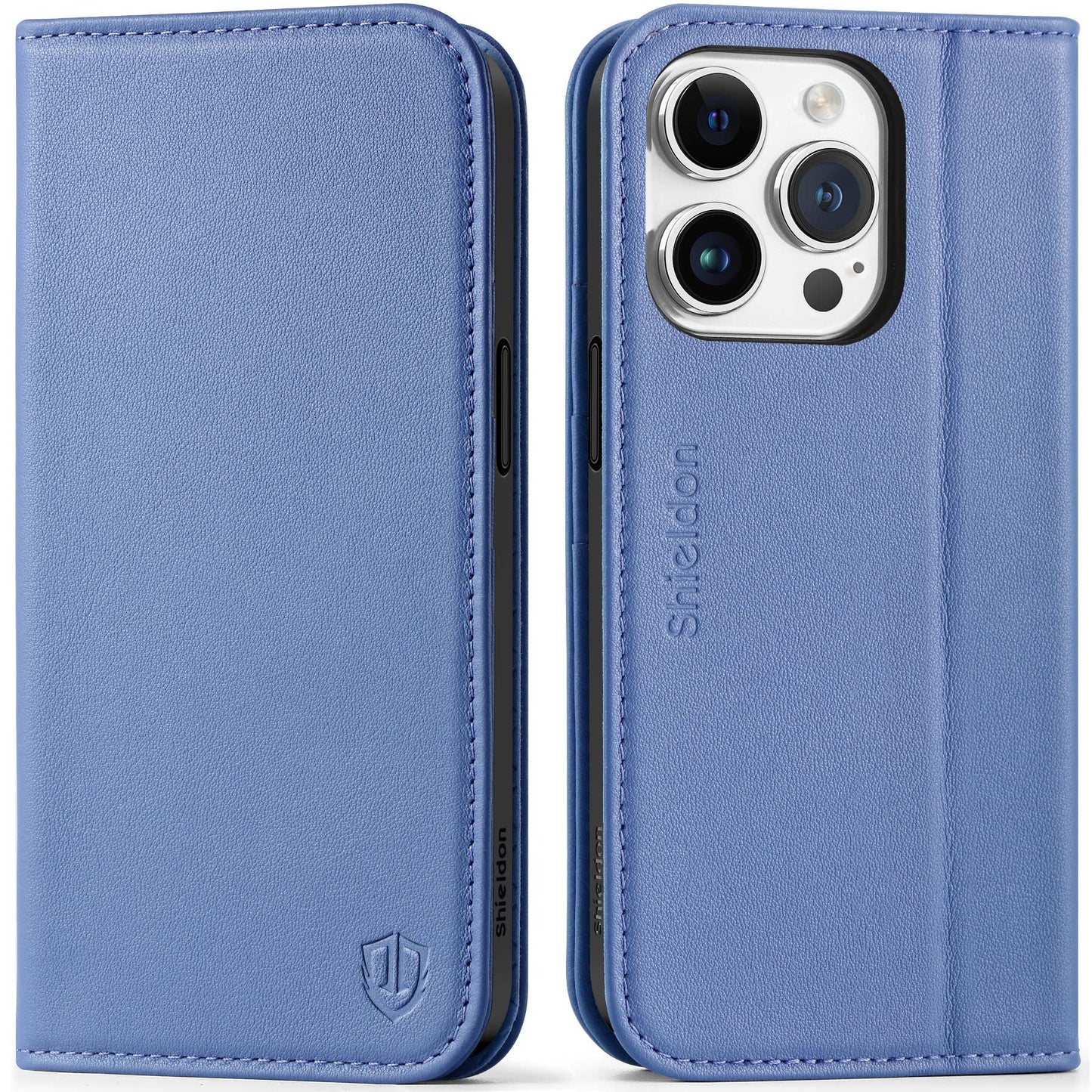 Shieldon usnjena preklopna torbica za iPhone 15 Pro – Vijolična Glicinija
