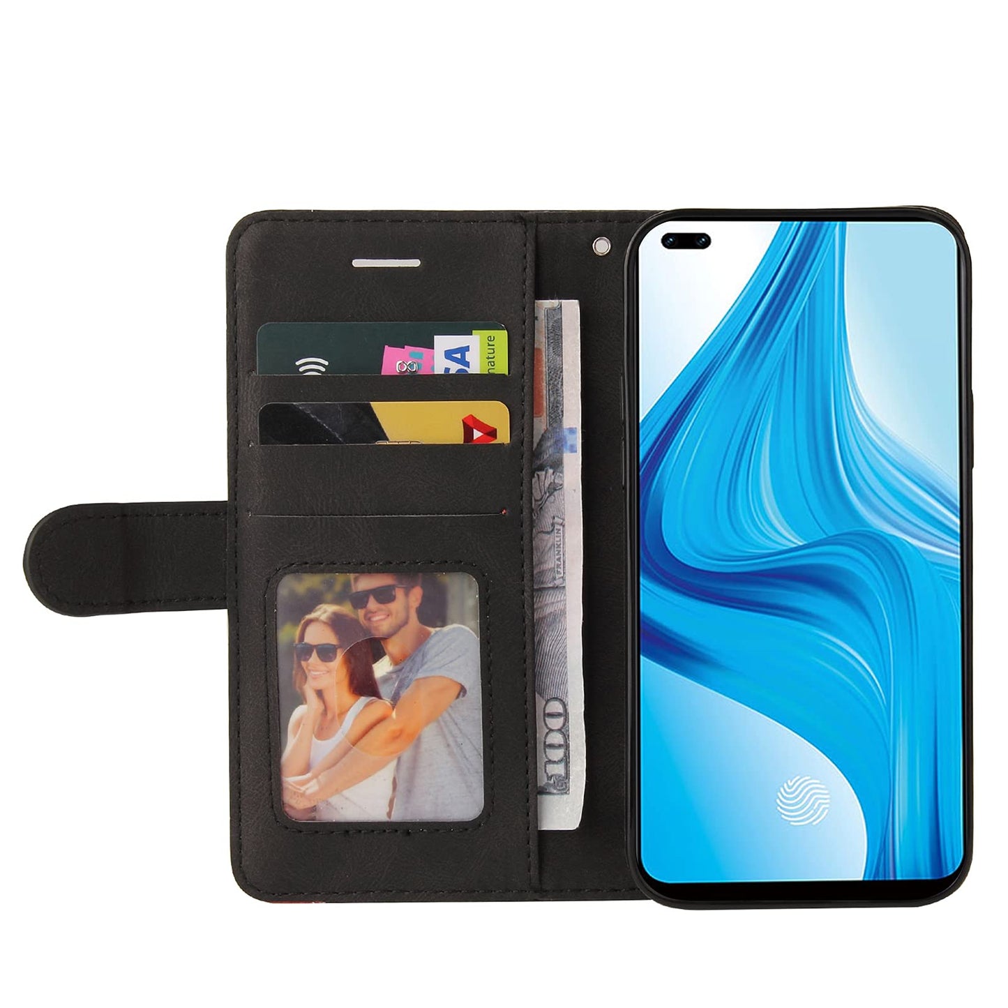 Preklopna torbica Oppo F17 Pro / Reno4 Lite / A93 / Reno4 F s stojalom in režami za kartice črna