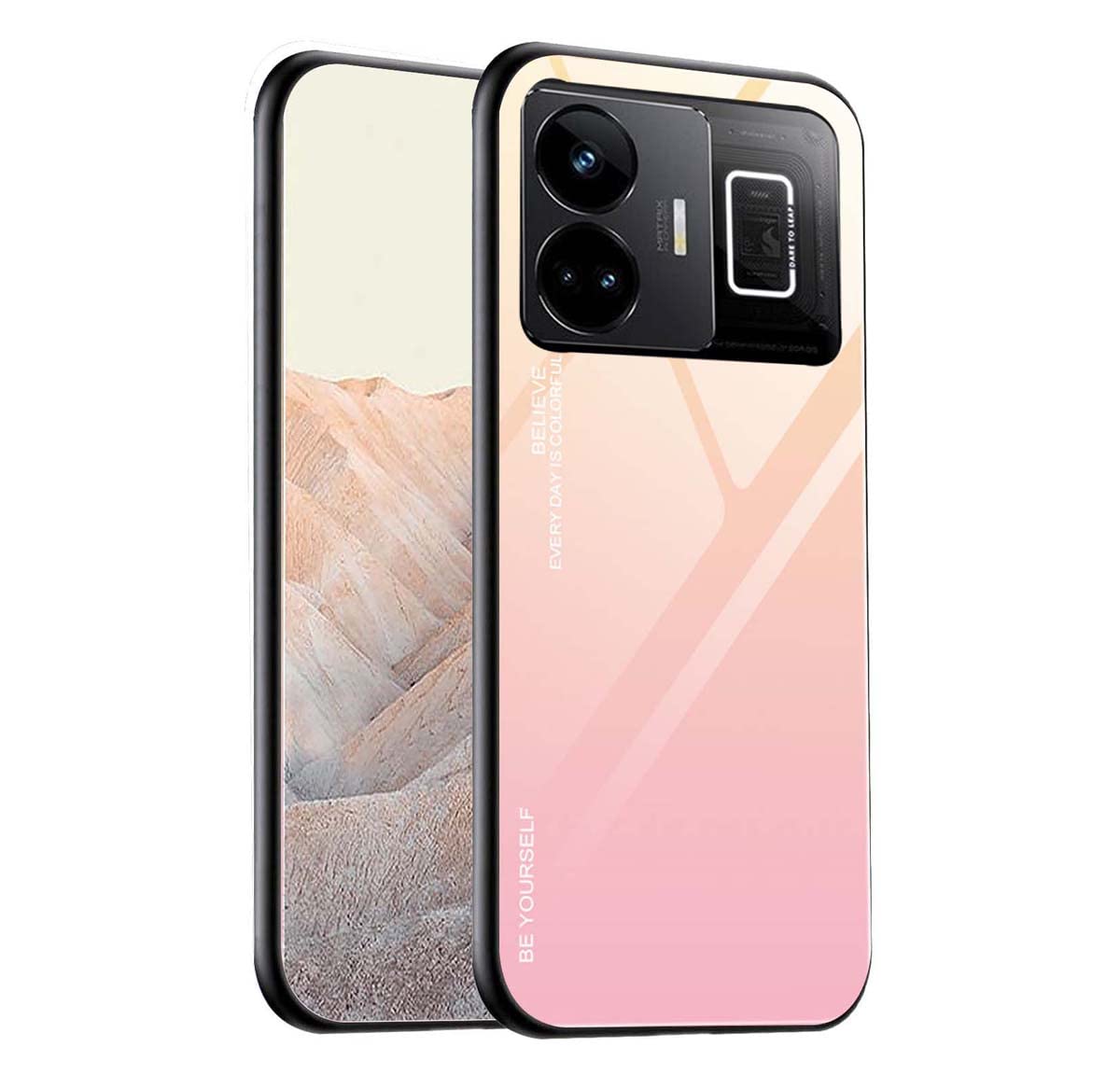 GOKEN Glass maska za Realme GT3 / GT Neo 5 5G – kaljeno staklo 9H, TPU okvir, roza