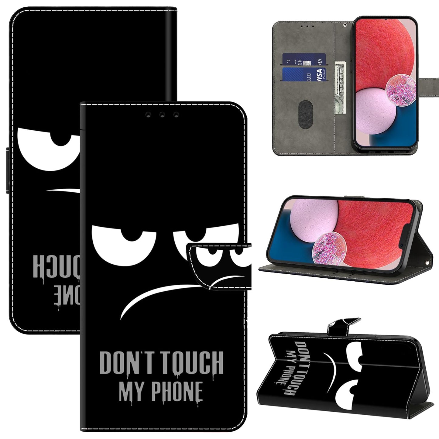 Preklopni-ovitek-Don't-Touch-My-Phone-za-iPhone-16-Plus-črna:Preklopni ovitek "Don't Touch My Phone" za iPhone 16 Plus – črna