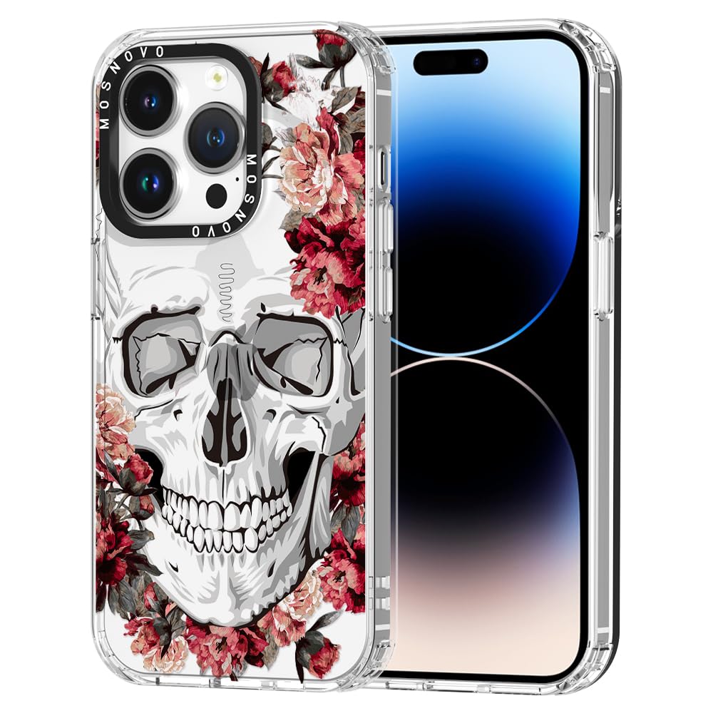 MOSNOVO-ovitek-za-iPhone-14-Pro-Skull-with-Red-Flower:MOSNOVO ovitek za iPhone 14 Pro – Skull with Red Flower