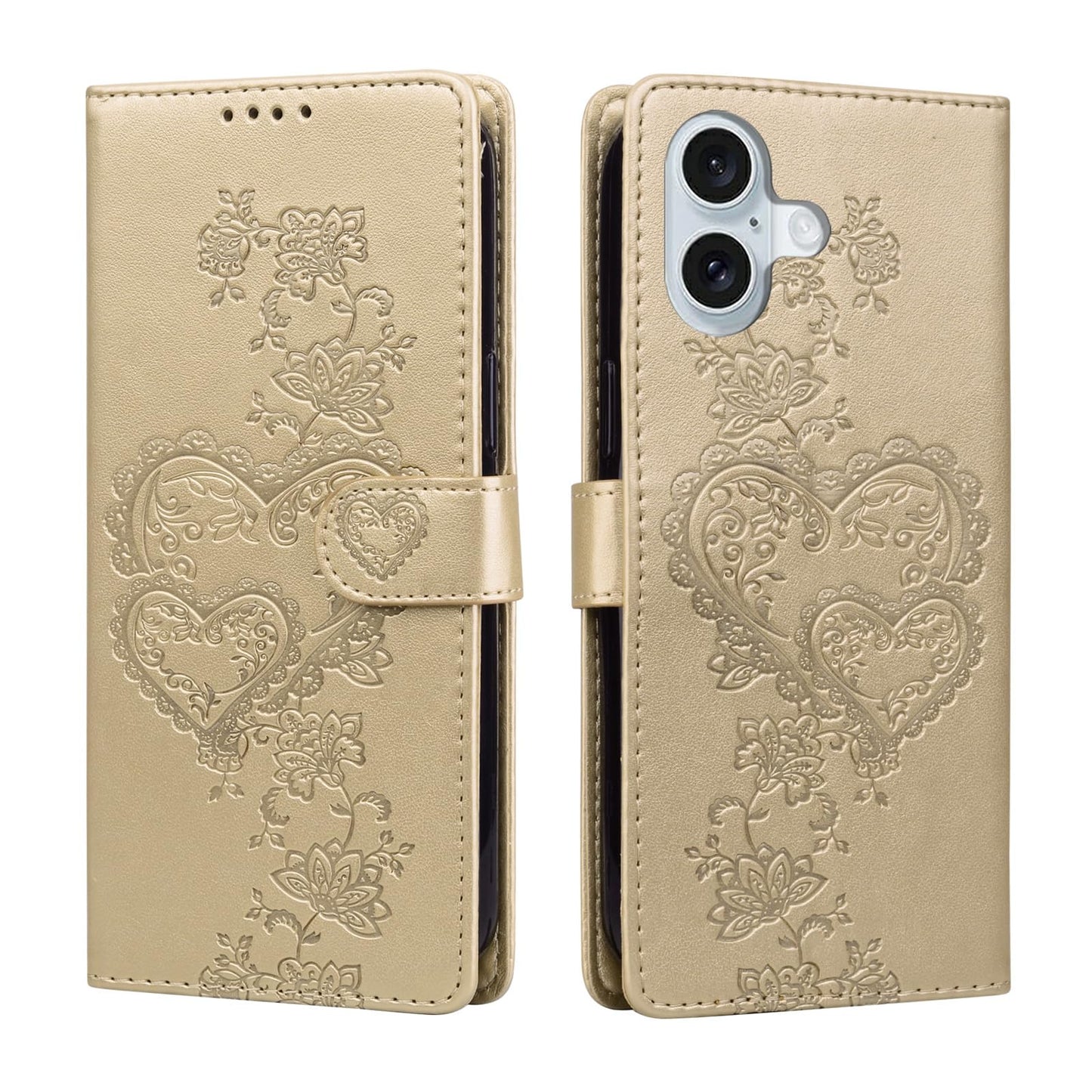 Preklopni-ovitek-za-iPhone-16-zlato-srce:Preklopni ovitek za iPhone 16 - zlato srce