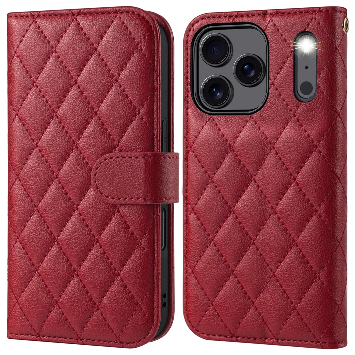 OCASEpreklopniovitekzRFIDzaščitozaiPhone17Pro-diamantnotemnordeč