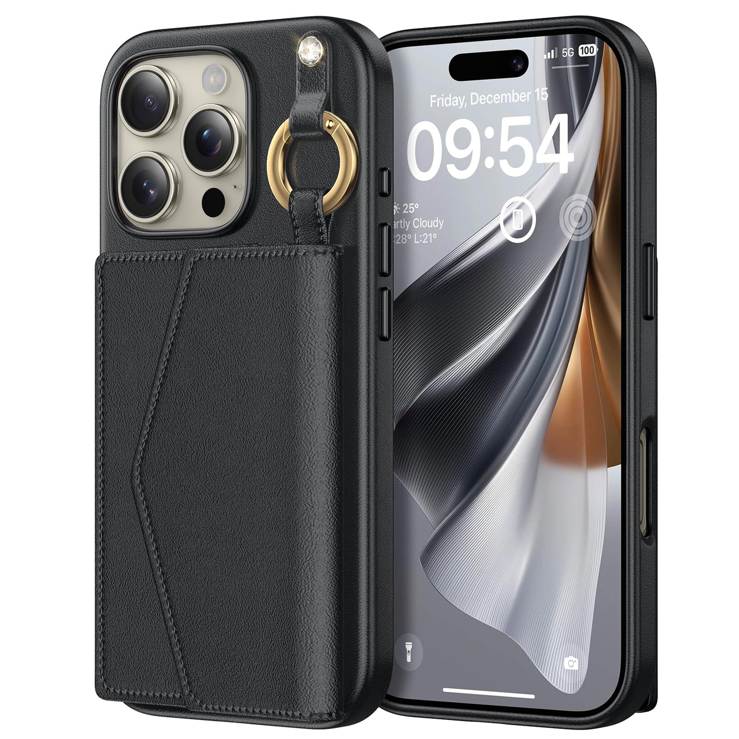 TAURI ovitek z magnetno denarnico za iPhone 16 Pro Max črna MagSafe zaščitni ovitek z denarnico