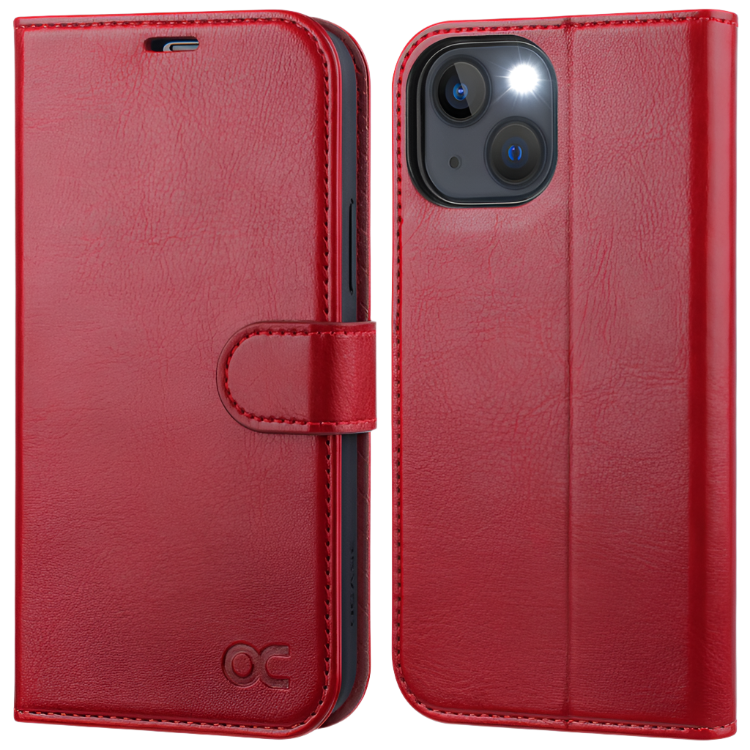 Preklopna torbica za telefon "OCASE" iPhone 13 – Rdeča