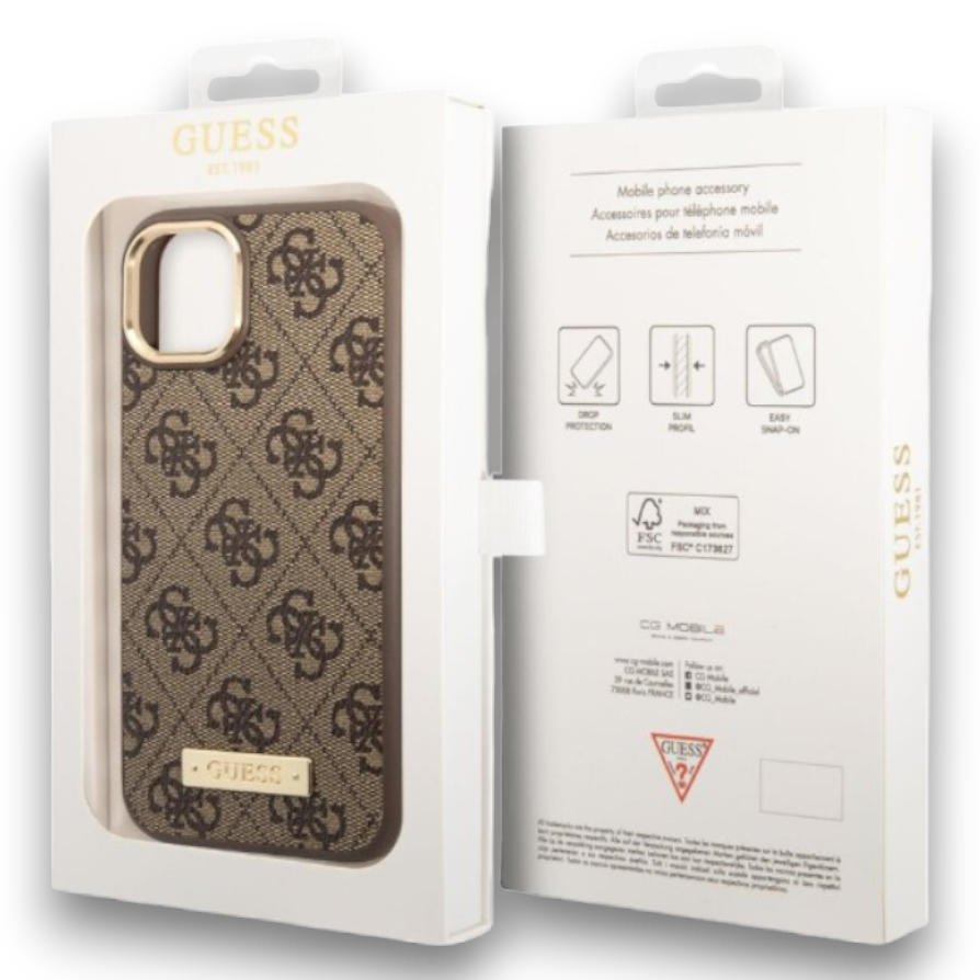 Ovitek Guess "brown" za iPhone 13/14/15 s tehnologijo MagSafe (GUHMP14SU4GPRW)