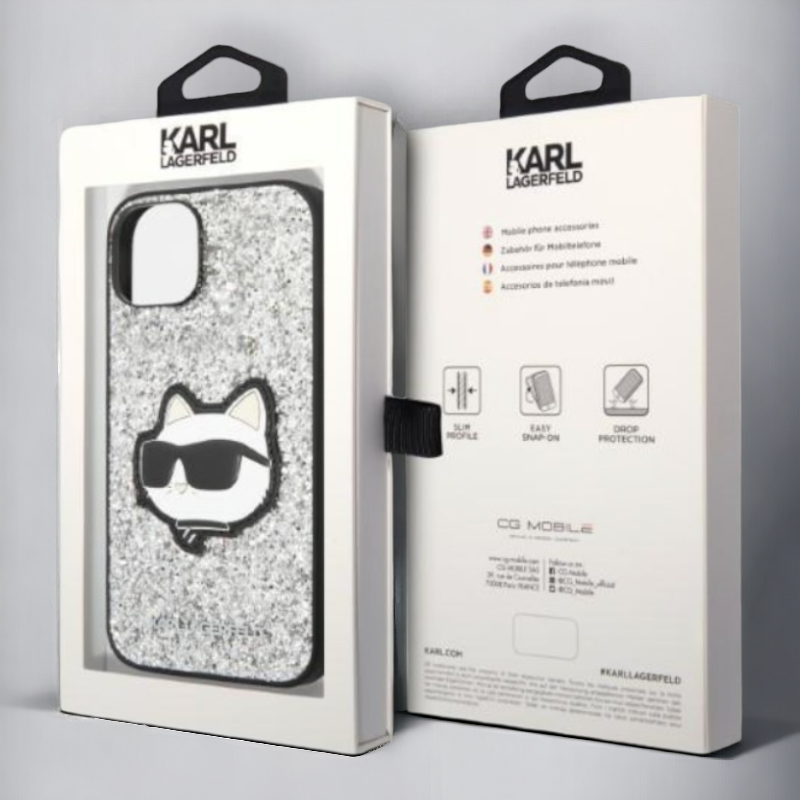 Ovitek Karl Lagerfeld "Glitter Choupette - silver" za iPhone 14 Pro (KLHCP14LG2CPS)