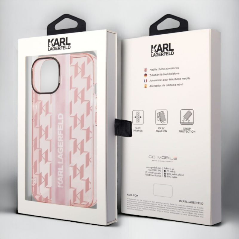 Ovitek Karl Lagerfeld " Monogram Vertical Strap - pink" za iPhone 14 Plus/15 Plus (KLHCP14MHKLSPCP)