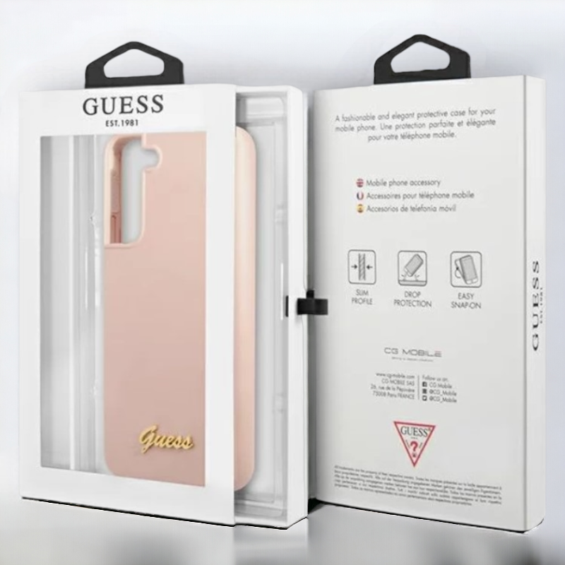 Silikonski ovitek Guess "pink - Metal Logo" za Samsung Galaxy S23 (GUHCS23SLSLMGPP)