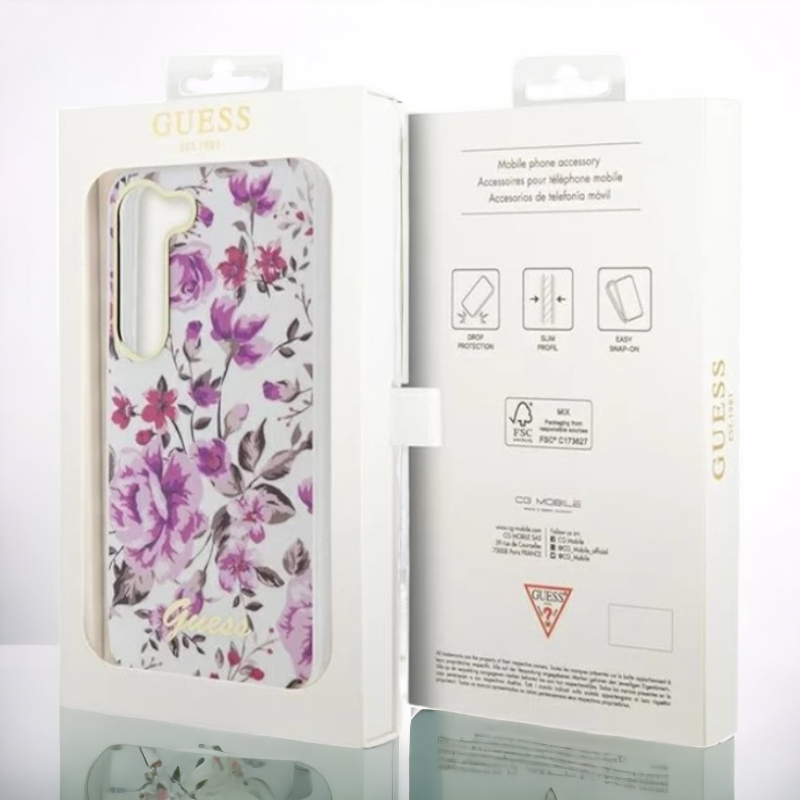 Ovitek Guess "Flower Collection - transparent" za Samsung Galaxy S23 Plus (GUHCS23MHCFWST)