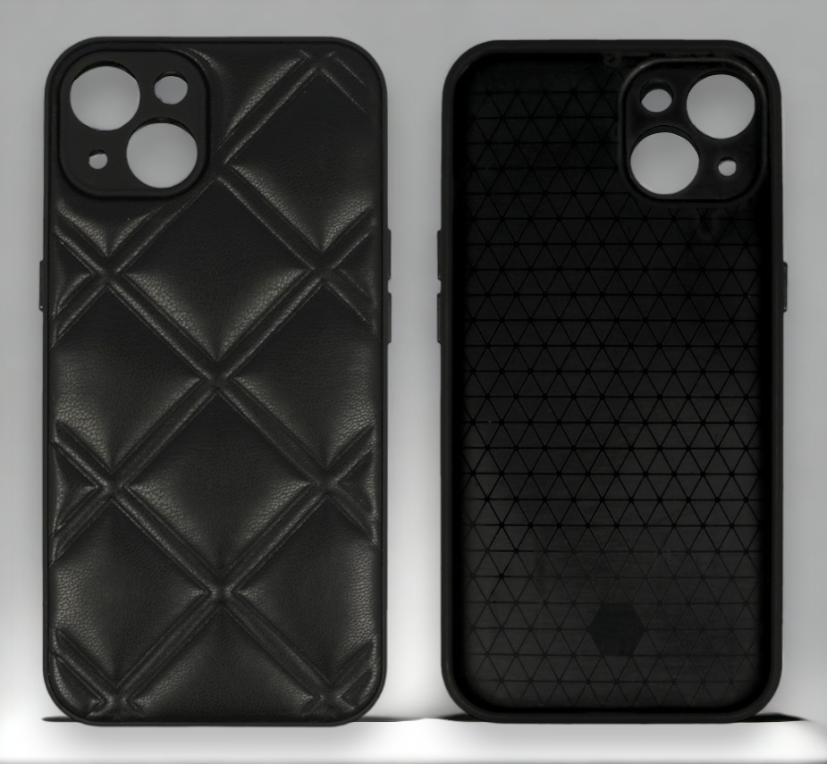 Silikonski ovitek "Checkered Leather 3D" za iPhone 13 - črna – Infostyle