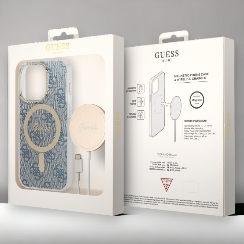 Guess komplet ovitek + polnilec (MagSafe) "blue" za iPhone 14 Plus/ 15 Plus (BUGUHMP14MH4EACSB)