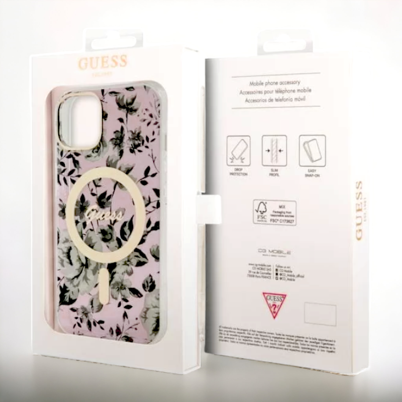 Ovitek Guess "Flower" za iPhone 13 Pro s tehologijo MagSafe - roza (GUHMP13LHCFWSP)