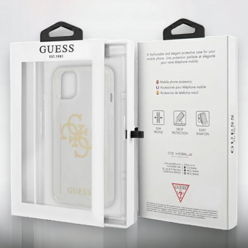 Ovitek Guess "Big 4G Full Glitter" za iPhone 14 Plus/ 15 Plus - prozorna (GUHCP14MPCUGL4GTR)