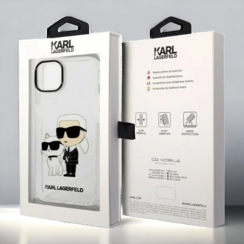 Ovitek Karl Lagerfeld "Karl & Choupette - glitter transparent" za iPhone 14 Plus/ 15 Plus (KLHCP14MHNKCTGT)