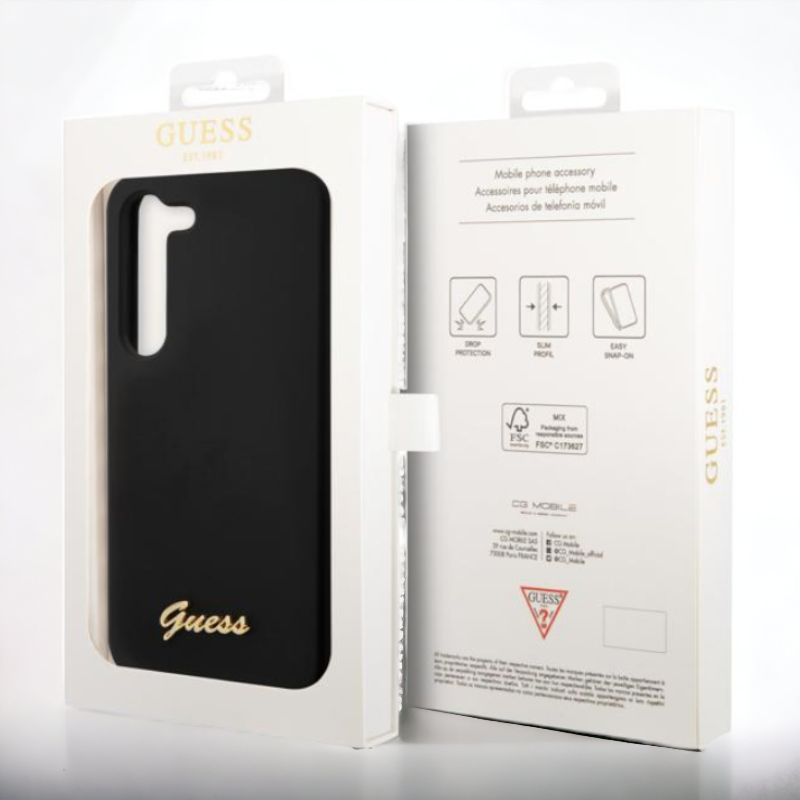 Silikonski ovitek Guess "Black - Metal Logo" za Samsung Galaxy S23 Plus (GUHCS23MSLSMK)