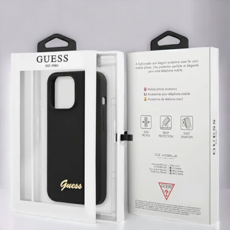 Ovitek Guess "Gold Logo" za iPhone 13/13 Pro s tehologijo MagSafe (GUHMP13LLSLMGBK)