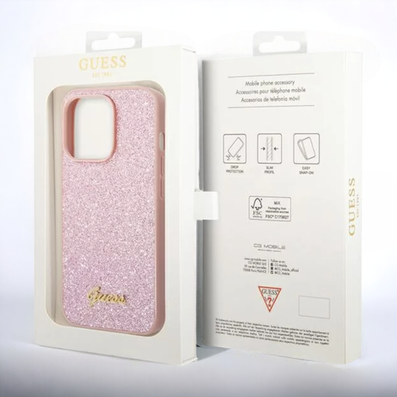 Ovitek Guess "Glitter Pink" za iPhone 14 Pro (GUHCP14LHGGSHP)