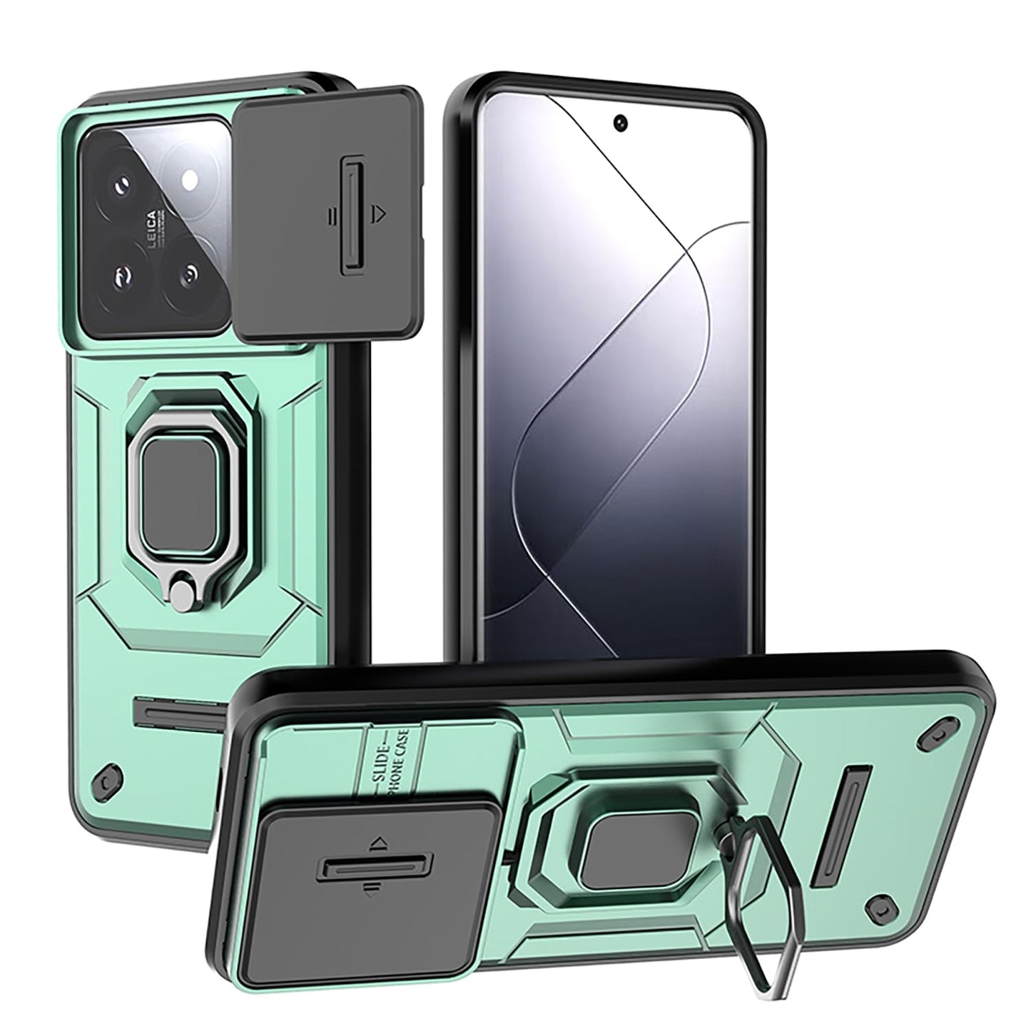 Ovitek za Xiaomi 14 Pro Armor TPU/PC s Stojalom in Zaščito Kamere – Zelen