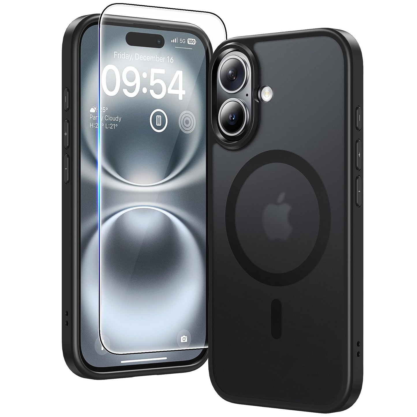 TAURI magnetni ovitek za iPhone 16 Plus mat črna z zaščitnim steklom