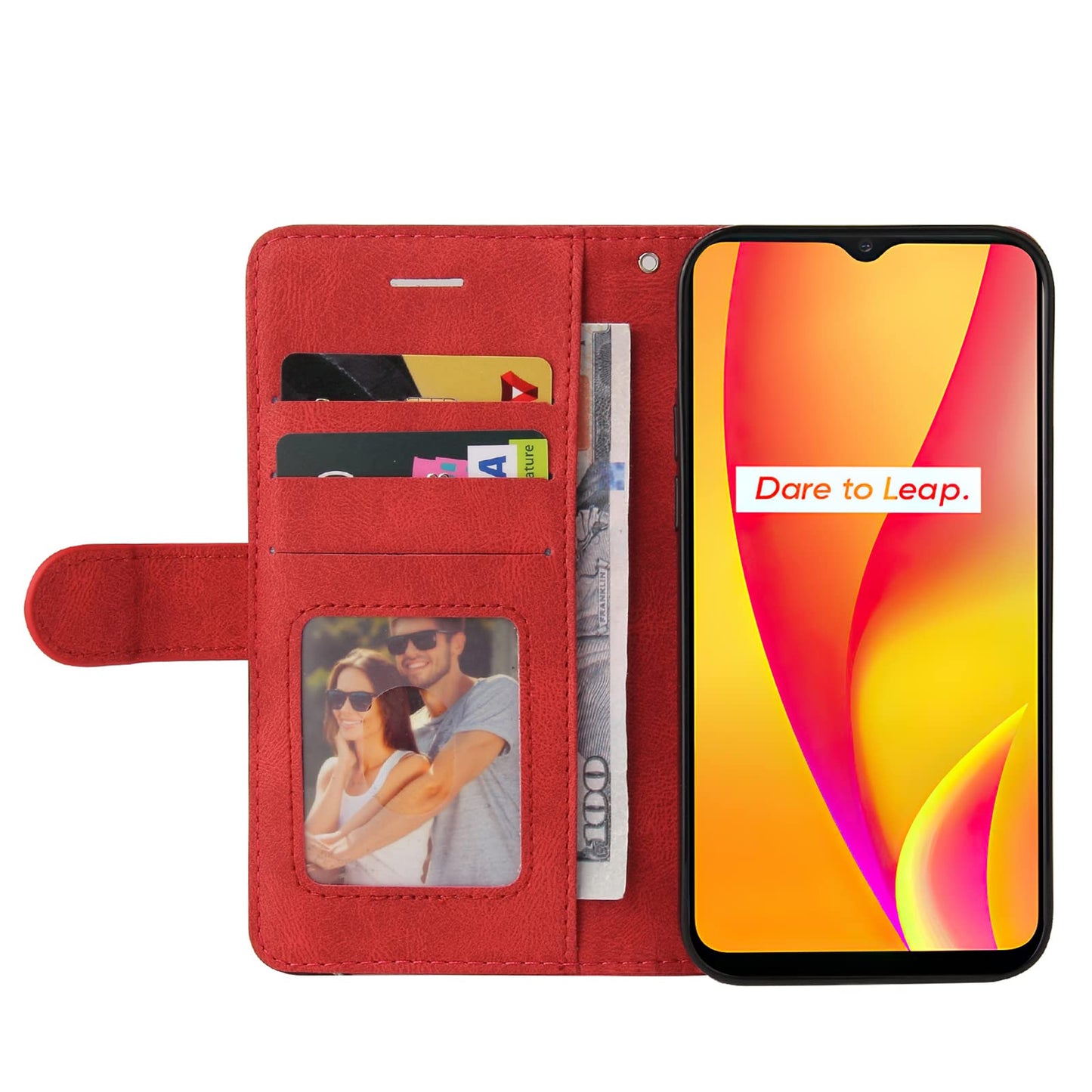 Preklopna torbica Oppo Realme C15 / C12 / C25 s režami za kartice rdeča