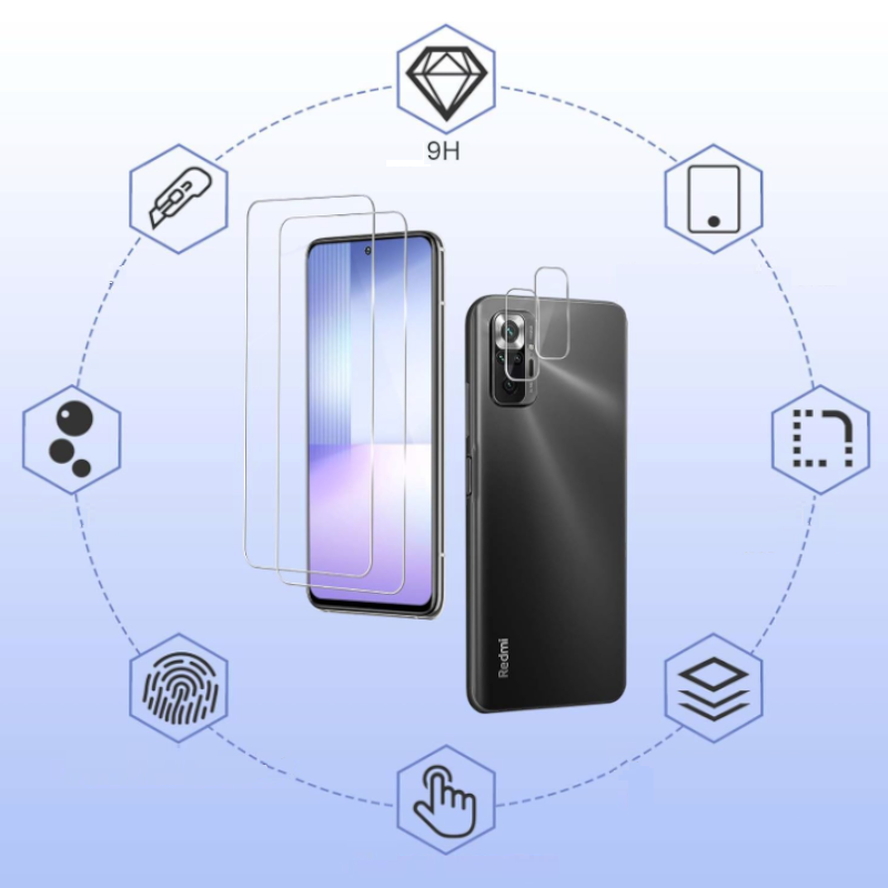 Komplet - kaljeno zaščitno steklo za zaslon + zaščita za kamero za Xiaomi Redmi Note 10 Pro – Infostyle