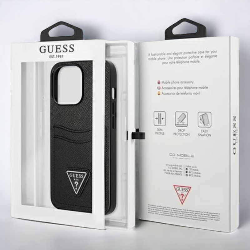Ovitek Guess "Saffiano Triangle Logo" za iPhone 13 Mini - črna (GUHCP13SPSATPK)