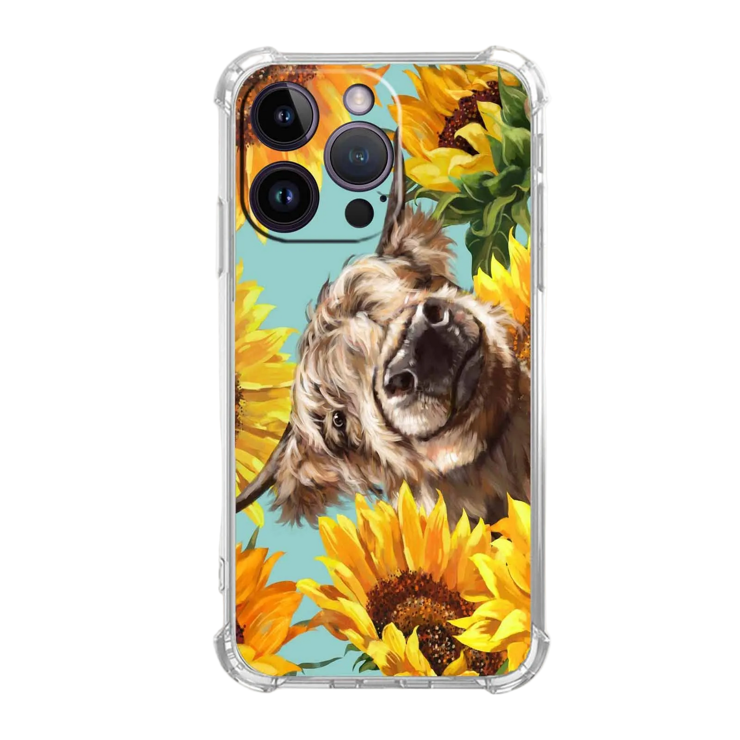 Ovitek Cow Sunflower za iPhone 14 Pro Max z motivom krave in sončnic